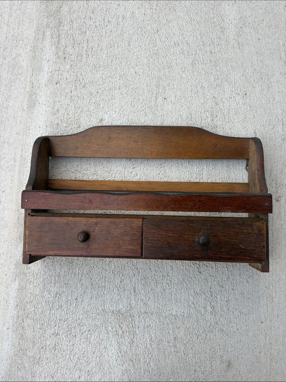 VTG Wooden Wall Shelf with Two Drawers - Brown